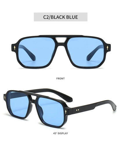 Retro Double Bridge Square Sunglasses – Luxury Rivet Design UV400 Unisex