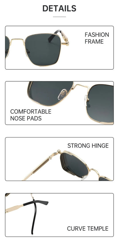 KUIMIM Steampunk Driving Sunglasses – Vintage Metal Frame UV400 Spring Hinge