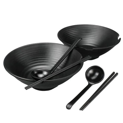 Japanese Noodle Bowl with Spoon Set – Retro Dinnerware for Ramen, Rice & Soup