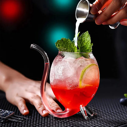 Clear Wine Glass Cup with Straw – Cocktail Beer Drinks Bar Gift