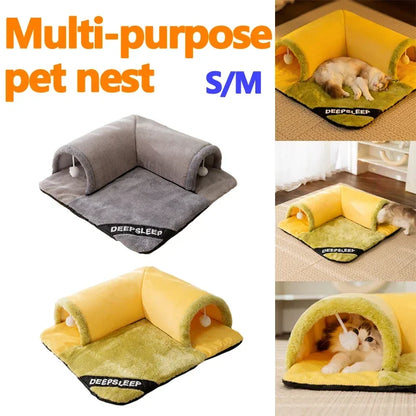2-in-1 Cat Tunnel & Bed - Detachable Warm House with Non-Slip Play Mat - BeeTrendyShop.COM