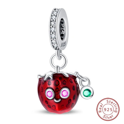925 Sterling Silver Red Wine, Chili & Dumbbell Charm Bead – Fun DIY Jewelry