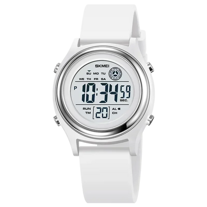 White digital watch with a clear background