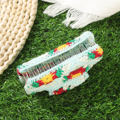 Crochet Knitting Hair Claw Clip – Handmade Boho Floral Hairpin for Women