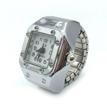 Vintage Punk Finger Watch Mini Elastic Strap Alloy Watches Couple Rings Jewelry Clock Retro Roman Quartz Watch Rings Women Men - BeeTrendyShop.COM