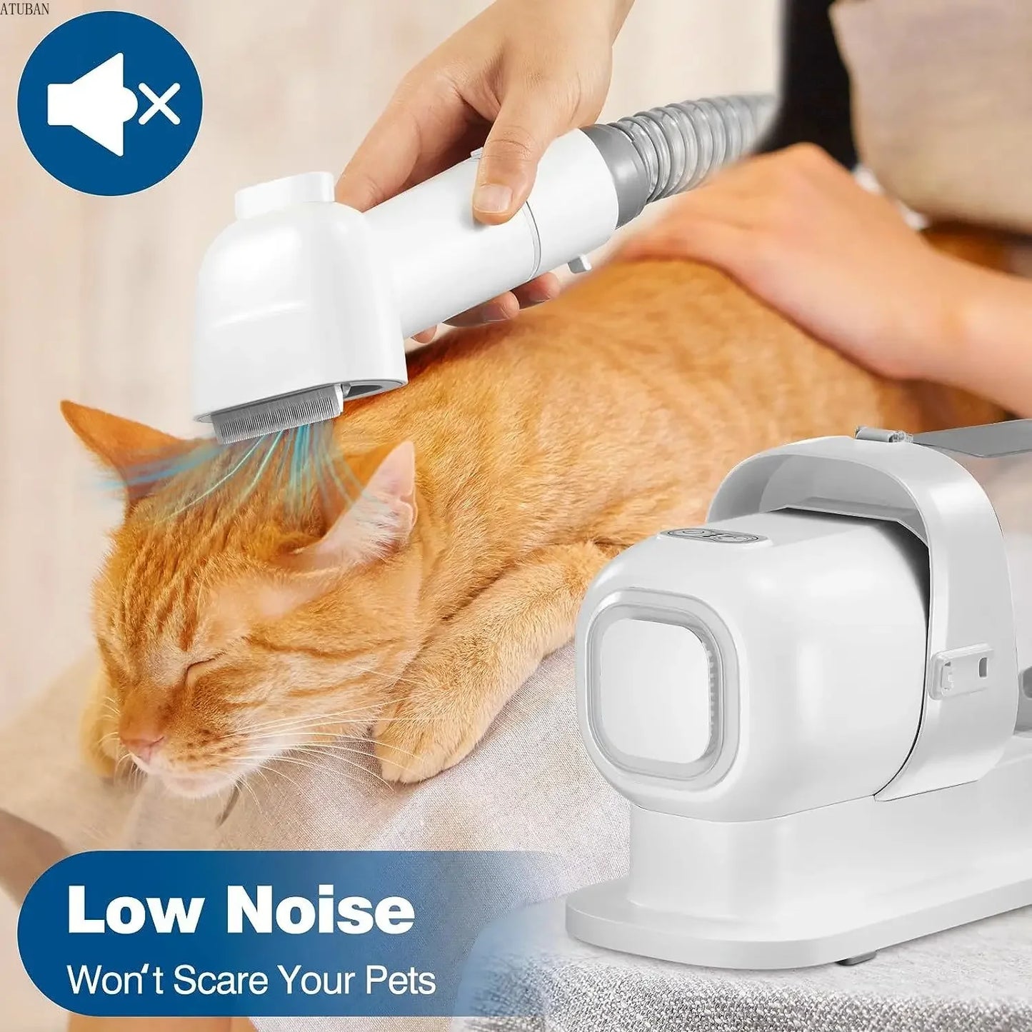 ATUBAN Dog Grooming Vacuum Kit – 2.3L Capacity, 5 Tools, Low Noise Pet Clipper