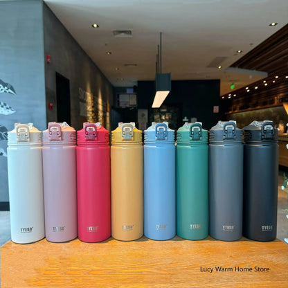 Thermal Water Bottle with Straw 600/750ML – Stainless Steel Hot & Cold Mug
