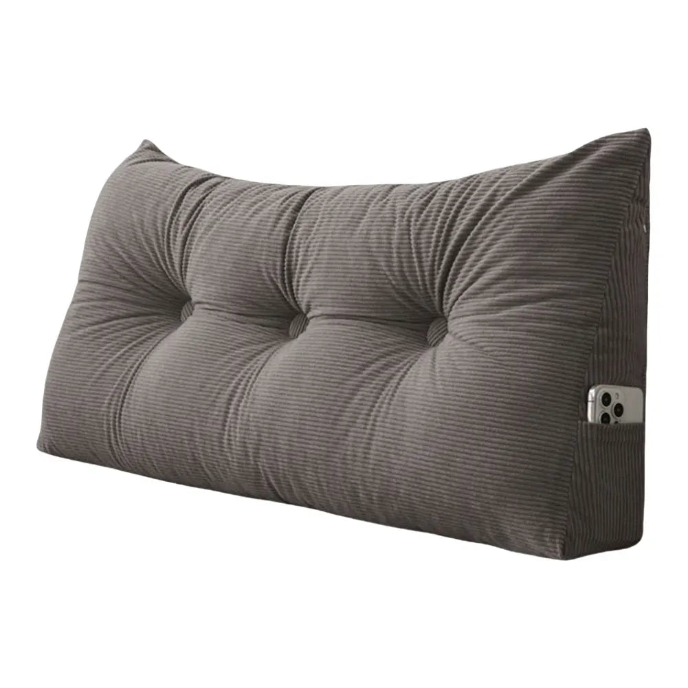 Corduroy Wedge Triangle Headboard Bolster Pillow 100x40x12cm – Back Support Reading Cushion with Side Pockets