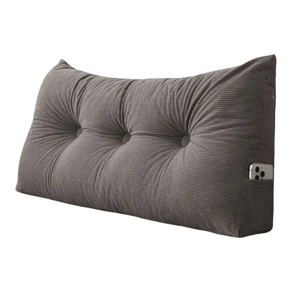 Corduroy Wedge Triangle Headboard Bolster Pillow 100x40x12cm – Back Support Reading Cushion with Side Pockets