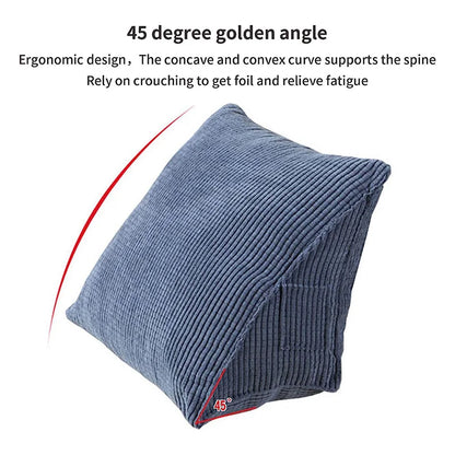 Corduroy Triangle Backrest Pillow 40x36x20cm – Wedge Reading & Support Cushion with Side Pocket for Bed, Sofa & Office