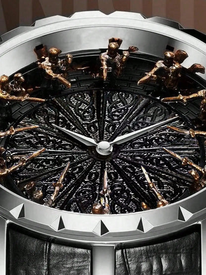 Close-up of a luxury watch with intricate design and detailed hands.
