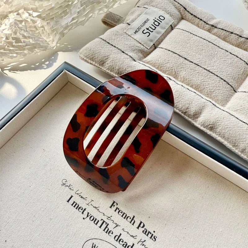 Flat Hair Claw Clip – French Korean Style Leopard Top Clip for Women
