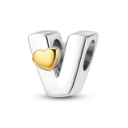 925 Sterling Silver A-Z Letter Charm Beads – Gold Alphabet DIY Birthday Jewelry
