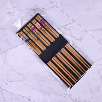 5-Pair Cute Multi-Color Bamboo Chopsticks Set – Non-Slip Household Wooden Tableware