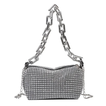 Allover Rhinestone Bucket Bag, Glitter Chain Prom Purse, Women's Mini Crossbody Bag - BeeTrendyShop.COM