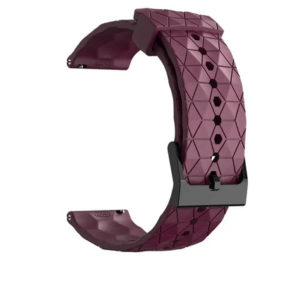 Maroon geometric-patterned watch strap on a white background