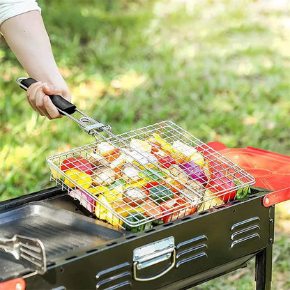 Stainless Steel Folding Grill Basket – BBQ Rack for Vegetables, Steak & Outdoor Camping