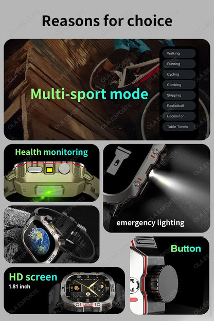 Military Smartwatch for Men – IP68 5ATM Waterproof, Outdoor Fitness Tracker, Health Monitor, Bluetooth