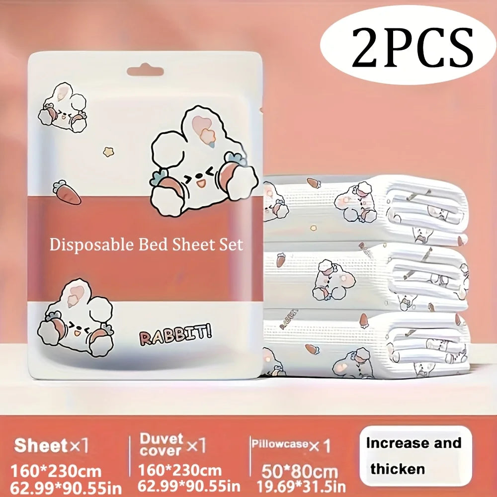 3-Piece Disposable Non-Woven Bed Sheet Set – Hypoallergenic Travel Bedding with Pillowcase & Fitted Sheet
