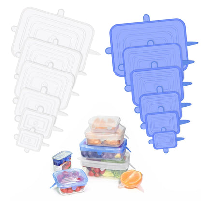 6-Piece Square Silicone Stretch Lids – Reusable Food Packaging Elastic Bowl Covers