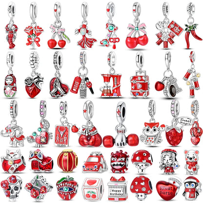 925 Sterling Silver Red Wine, Chili & Dumbbell Charm Bead – Fun DIY Jewelry