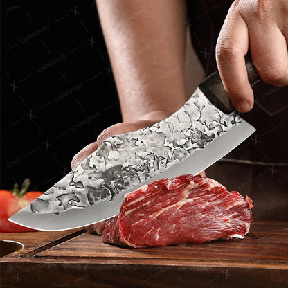 Handmade Forged Meat Cleaver & Boning Knife – Kitchen, Fishing & BBQ Knife with Cover