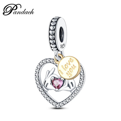 925 Sterling Silver Mom & Daughter Heart Charm – Mother's Day DIY Jewelry
