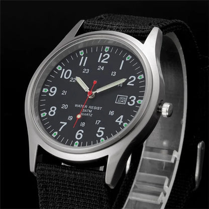 1pc / lot Cheap Watches For Men Fashion Nylon Band Military Army Sports Date Quartz Watch Erkek Barato Saat Reloj Hombre Black - BeeTrendyShop.COM
