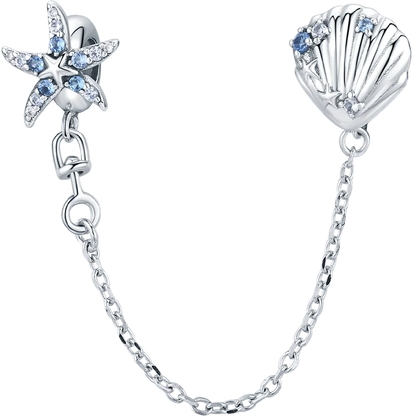 925 Sterling Silver Safety Chain Charm – Heart, Key & Flower CZ Stopper Bead