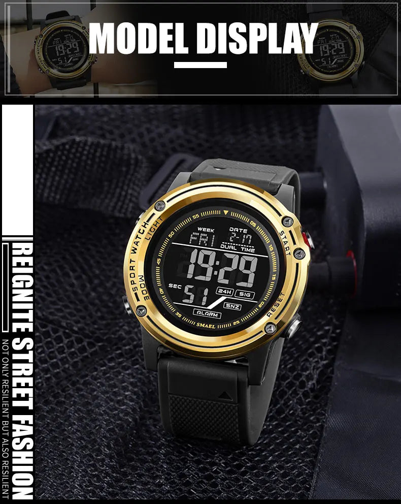 Digital Watches for Men  50m Waterproof  Sports Watches LED Big Dail Display Digital Stopwatch 8125 LED Watch Men's Wristwatches