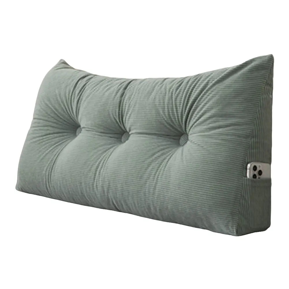 Corduroy Wedge Triangle Headboard Bolster Pillow 100x40x12cm – Back Support Reading Cushion with Side Pockets