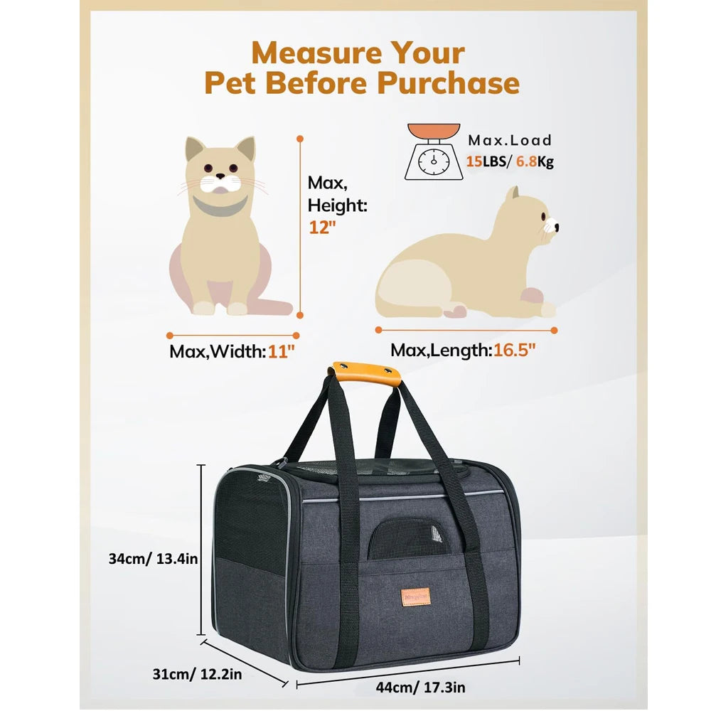 Soft Pet Carrier Bag – Airline Approved for Cats & Small Dogs up to 14lbs