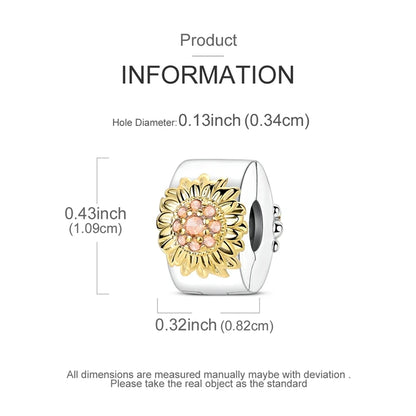 925 Sterling Silver Sunflower & Lucky Stars Charm – Sun Moon Diamond DIY Jewelry