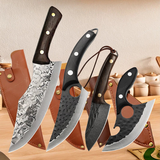 Handmade Forged Meat Cleaver Chef Knives Butcher Boning Knife Kitchen Knives Fishing Knife Fruit Barbecue Knife with Cover