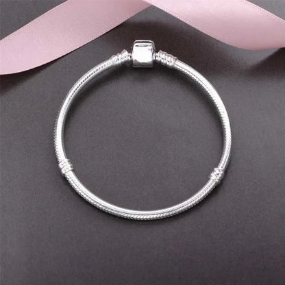 925 Sterling Silver Snake Bone Charm Bracelet – Smooth Handmade Jewelry for Women