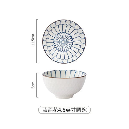 Japanese Ceramic Underglaze Rice Bowl – Colorful Tableware Dishes for Home & Restaurant