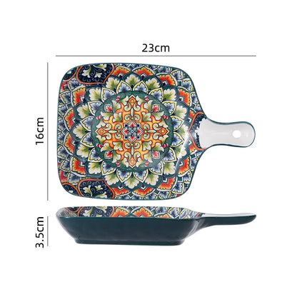 Bohemian Retro Ceramic Dinner Plate Set – Household Tableware with Salad & Soup Bowls
