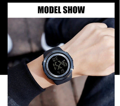 Men's Tactical Digital Watch – 50M Diving, Black LED Military, Alarm & Stopwatch