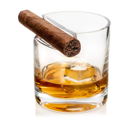 Cigar & Whiskey Glass – Tiki Crystal Tumbler with Cigar Rest