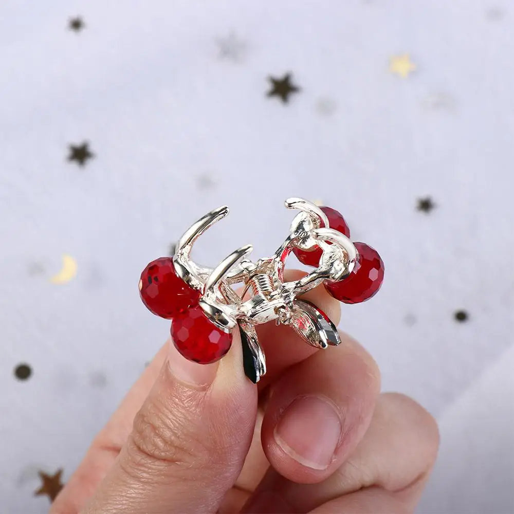 Mini Rhinestone Cherry Hair Claw Clip – Korean Style Sparkle Hairpin for Women