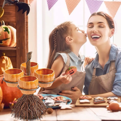 Halloween Pumpkin Snack & Dessert Tray – Party Buffet Display Rack with Witch Bowl & Cake Stand