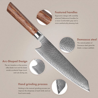 F.YOUNG 8-Inch Kiritsuke Damascus Chef Knife – Hand Forged Japanese Kitchen Knife