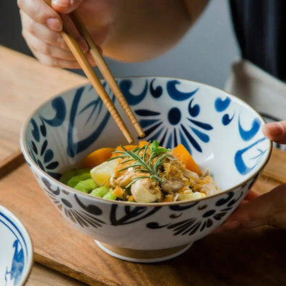 7.5-Inch Japanese Hat-Style Retro Ceramic Ramen Bowl – Fruit, Vegetable & Salad Noodle Holder