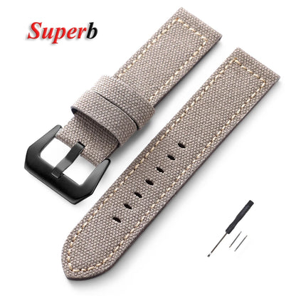 Canvas Leather Watchband for Panerai 20 22 24mm Black Brown Denim Thick Retro Strap Military Watchband Men Women Wristbelt - BeeTrendyShop.COM