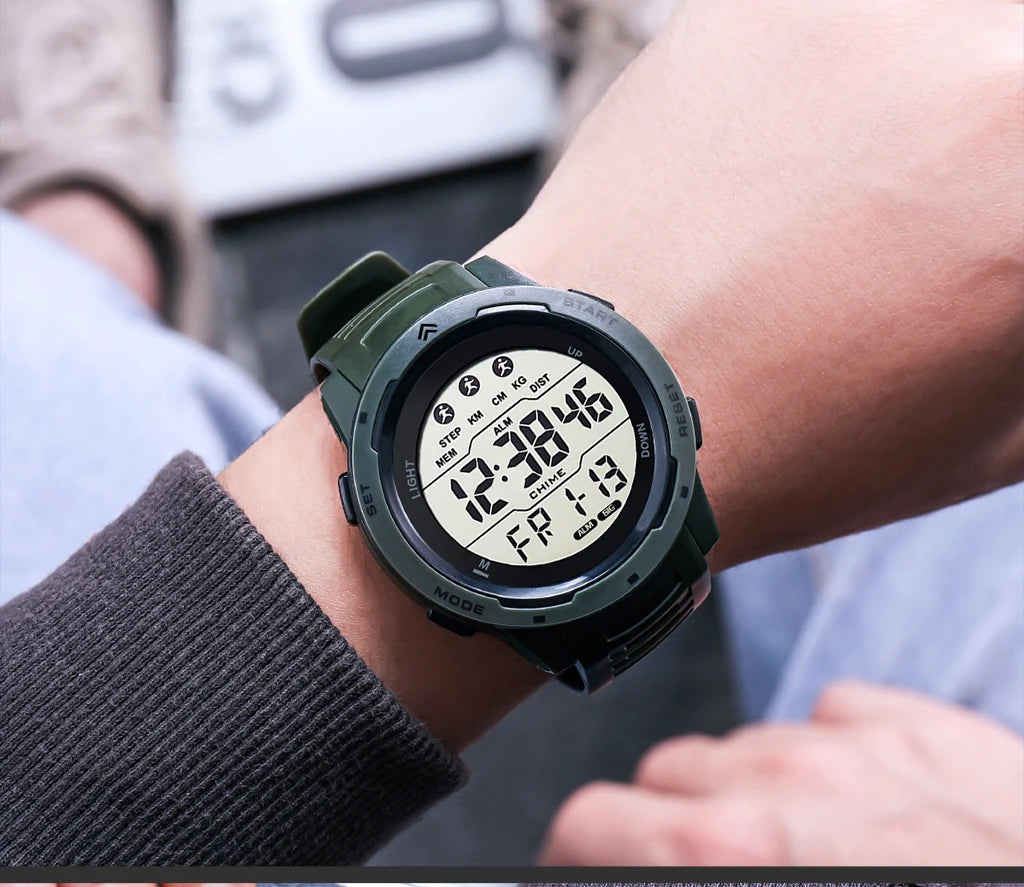 Digital Watches Men Men Numbers Sport Watch 5ATM Waterproof Back Light Round Screen Digital Multifunction Alarm Swimming