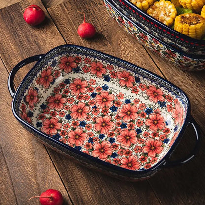 Polish-Style Ceramic Baking Tray – Oven & Microwave-Safe Large Salad & Fruit Cake Rectangular Plate