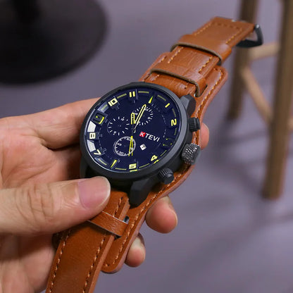 Retro Men's Watches High-end Luxury Man Watch PU Leather Strap Date Business Quartz Watch Big Dial Military tactical Wristwatch - BeeTrendyShop.COM