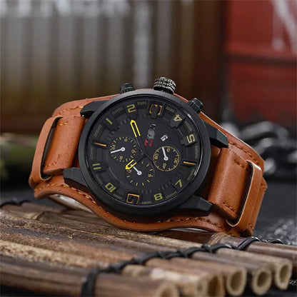 Fashion Retro Men's Quartz Wristwatches Luxury Man Watch PU Leather Business Watch Military Tactical Outdoor Sport Wristwatch - BeeTrendyShop.COM