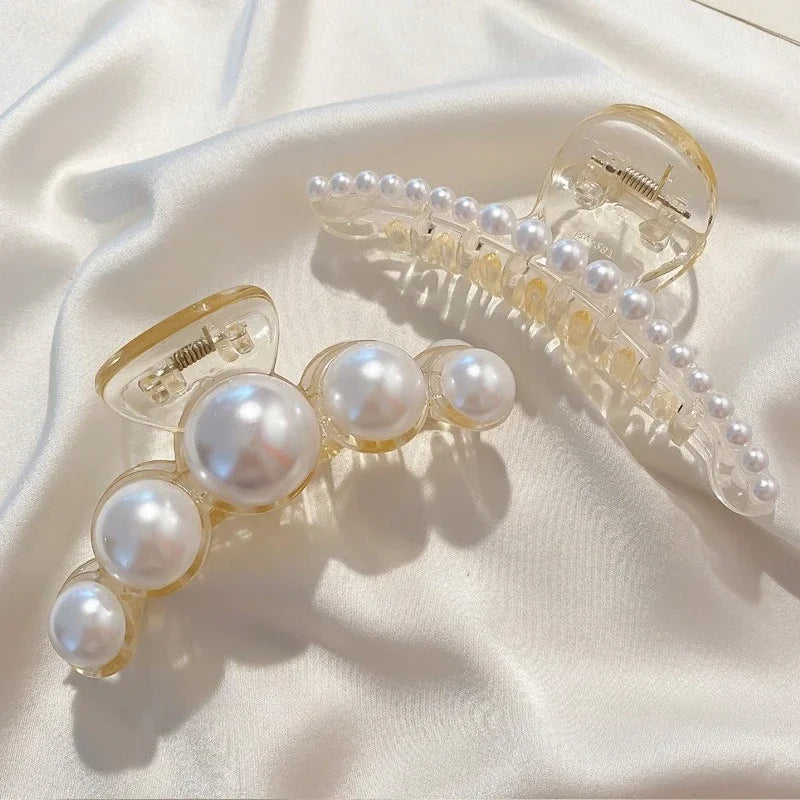 Korean Big Pearl Hair Claw Clip – Elegant Hairgrip Barrette for Women & Girls