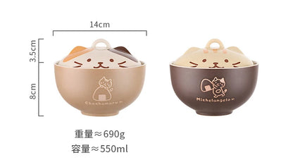 Japanese Cute Cartoon Animal Ceramic Soup Bowl with Lid – Instant Noodle & Rice Bowl Tableware